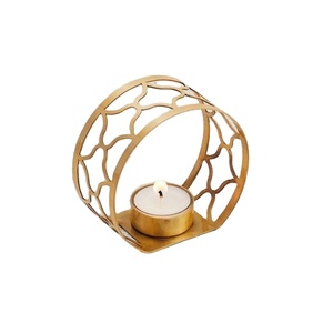 เชิงเทียนทองเหลืองชุบทองตกแต่งลายฉลุทรงกลม - Product Image 1