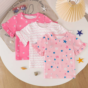 Dernière mode col rond imprimé à manches courtes filles t-shirts respirant polyester/coton prix de gros pas cher - Product Image 1