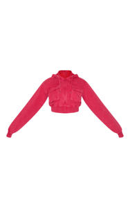 Vente chaude personnalisé rouge goutte épaule femmes lavé Cargo sweat à capuche court Anti-rides et respirant sweats à capuche femmes sweat à capuche zippé - Product Image 2