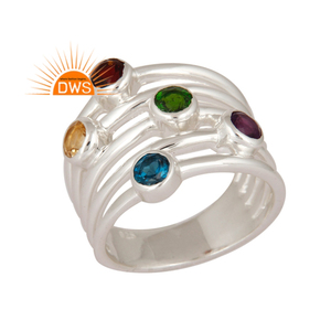 Vente chaude 925 sterling argent naturel Multi pierres précieuses déclaration hommes anneau bijoux fabricant - Product Image 1