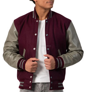 Chaqueta Varsity Unisex con Cuerpo de Lana, Mangas de Cuero, Cierre de Cremallera, Estilo Béisbol, con Parches y Forro Acolchado - Product Image 3