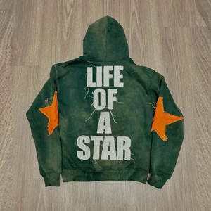 Direct-to-Garment Printed and Embroidered <b>Men</b> <b>Hoodie</b> Cotton <b>Fleece</b> <b>Men</b> Hoodies with Distressed and Embroidered Design - Product Image 3