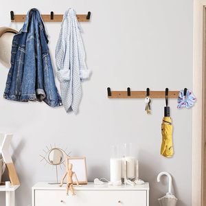 Perchero montado en la pared de entrada larga con ganchos y rieles decorativos de aluminio de madera para colgar ropa - Product Image 5