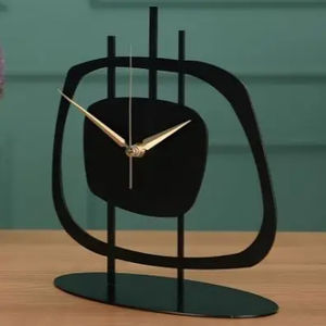 Horloge de table en métal noir or et blanc variations de couleur grand métal massif contemporain métal neutre décor à la maison moderne - Product Image 2