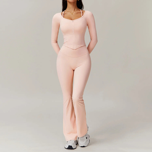 Conjunto de Yoga - Ropa Deportiva sin Costuras de 2 Piezas, Leggings de Fitness, Sujetador Deportivo de Manga Larga, Ropa Deportiva Atlética, Pantalones Cortos - Product Image 4