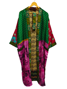 Fait à la main indien Vintage soie recyclée Sari Kimono Patchwork Kimono Robe Bikini couvrir vêtements de nuit longue Robe, - Product Image 6