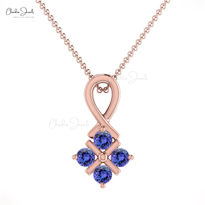 Mayorista de joyas de oro macizo de 14K Diseño único Collar con colgante trenzado de 4 piedras con piedras preciosas de tanzanita azul natural - Product Image 1