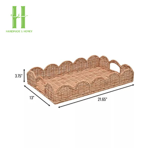 Customizable Natural Color Scallop Tray Woven Rattan Serving Tray for Food HNH Craft Factory OEM Rattan Products - Product Image 3