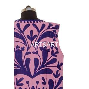 Indian <b>Women's</b> Pure Cotton O-Neck Short Winter Party Varsity Jacket Hand Embroidered Floral Suzani <b>Waistcoat</b> Autumn - Product Image 6