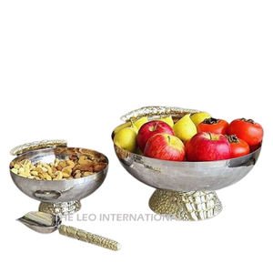 Ensemble de 2 avec cuillère Bol en métal en aluminium d'acier inoxydable servant des aliments servant des fruits Bol de décoration de maison fantaisie - Product Image 1