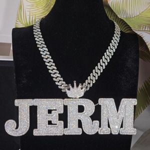 สร้อยคอจี้มงกุฎประดับเพชรโมอิสซาไนต์ VVS ชุบทองคำขาว เงินแท้ 925 สไตล์ฮิปฮอป สำหรับผู้ชาย ราคาประหยัด - Product Image 1