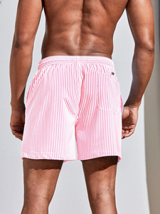 <b>Men's</b> <b>Pink</b> Tan Swimwear <b>Shorts</b> Quick Dry Breathable High Street Style Mid Anti-Wrinkle Plain Dyed Worsted OEM Service Available - Product Image 3