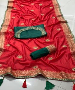 Bollywood Designer Saree Designer Miroir Travail Fleur Conception Tissu De Soie Doux Impression Numérique Marron Couleur Sari avec Blouse Inde Alphanumero - Product Image 3