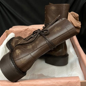 Bottes plates confortables rétro à bride, à bout carré, avec fermeture éclair latérale, couleur unie, pour femme, vente en gros - Product Image 2