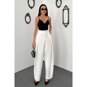 Pantaloni in Raso Plissettato Color Crema da <span class=keywords><strong>Donna</strong></span> <span class=keywords><strong>Elisa</strong></span> Fashion - Ecru - Product Image 2