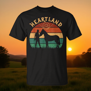 Camiseta Heartland Retro Vintage Sunset para adultos, unisex, negra - Product Image 3