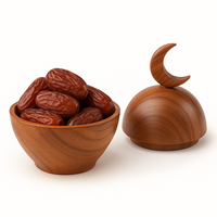 Vente chaude Pot de date en métal rouge cramoisi avec couvercle en croissant Coupe au laser Bol de fruits secs islamique pour l'Aïd Ramadan et les cadeaux de fête