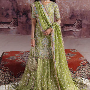 Stylish Modern Ball Gown Chiffon Lace Embroidered Crystal Ruffles Long Sleeve Maxi Dress Delicate Embellishment Women Wedding - Product Image 1