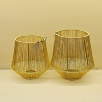 Bougeoir en fil métallique doré, ensemble de lanternes, photophore géométrique moderne pour la maison, la fête de mariage et la décoration de table