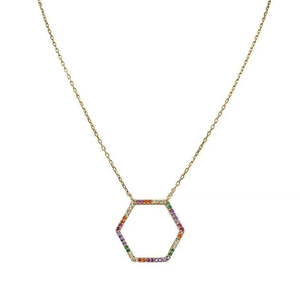 Trendy Multicolor Quartz and Pearl Hexagon Necklace Gold Plated Stainless Steel Link Chain Religious Style Gift - Product Image 1