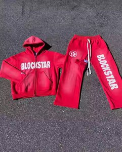 Sudadera con capucha y pantalones de chándal para hombre con hombros caídos de peso pesado de alta calidad fabricante Hip Hop Y2k chándales bordados desgastados - Product Image 5