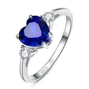 Sapphire Heart Wedding Baguette Band Solitaire Ring Iced Out Sparkling Cubic Zirconia Halo Ring Promise Love Rings Birthstone