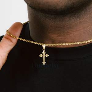 Collar con colgante de Cruz floral de moda para hombre, plata 925, chapado en oro de 18 quilates con moissanita, regalo de moda para él - Product Image 3