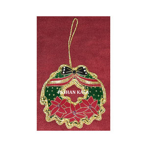 Diseño moderno hecho a mano tela de fiesta de Navidad y cumpleaños bordado Zari para decoración del hogar adorno colgante hecho por indio - Product Image 1