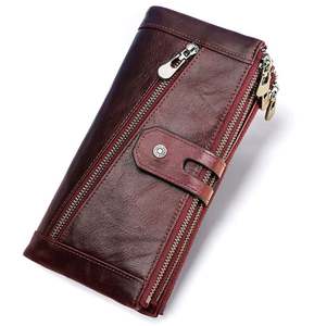 Porte-monnaie multi-cartes vintage en cuir véritable, portefeuille long à fermeture éclair pour femmes - Product Image 6