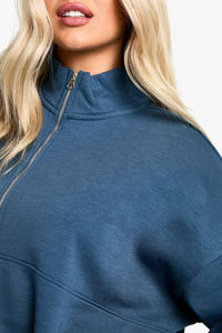 2025 nouveau arrivé 100% coton français éponge quart fermeture éclair col montant femmes sweat respirant tenue décontracté sweat - Product Image 6
