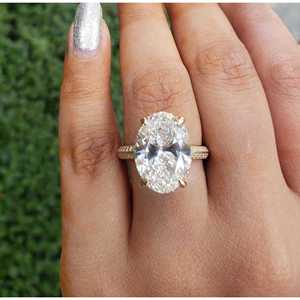 Anillo de Compromiso Ovalado de 9.40 Quilates con Diamantes Cultivados en Laboratorio, Color EF, Claridad VS, con Halo Oculto y Corte de Cuchilla, para Bodas - Product Image 5