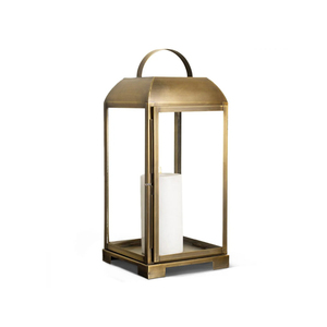 Ensemble de trois lanternes en métal en laiton antique avec panneaux en verre transparent Bougeoirs avec poignées pour la décoration intérieure Mariages et événements - Product Image 2