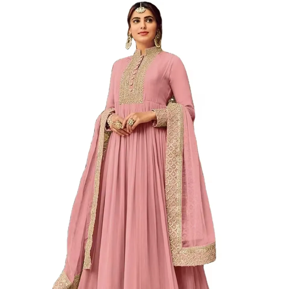 Новое индийское пакистанское дизайнерское длинное платье из жоржета с вышивкой Анаркали, сальвар камиз для вечеринки и свадьбы