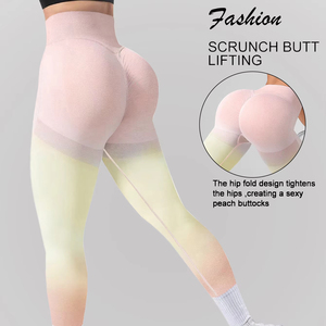 Celana pendek Yoga tanpa kelim wanita, celana legging Fitness elastis warna gradien pengangkat Bokong pinggang tinggi, celana Gym tanpa kelim ramping untuk wanita - Product Image 6