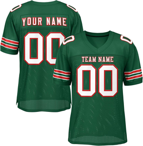Maillot de football américain personnalisé vert col en V manches courtes en mesh respirant avec nom et numéro de l'équipe, vêtements de sport pour hommes - Product Image 1