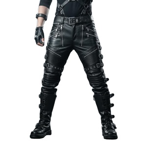 กางเกงหนังสีดำสไตล์ยุทธวิธีสำหรับผู้ชาย คอสเพลย์ซูเปอร์ฮีโร่ กางเกงไบค์เกอร์ กางเกงหนังอเนกประสงค์ กางเกงสตีมพังก์สั่งทำพิเศษ - Product Image 3