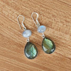 Pendientes de Labradorita y Piedra Lunar, Multi-Piedra, Plata 925, Colgantes, Hechos a Mano, Cristal, Joyería Boho, Regalo para Ella - Product Image 4