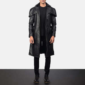 Deux Men's Black Leather <b>Duster</b> Coat - Product Image 1