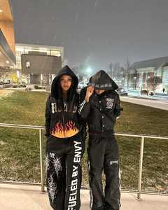 ชุดวอร์มแนวสตรีทแวร์แบบกรดชุดวอร์มมีฮู้ดแบบมีซิปแผ่นรีดกรดกางเกงวอร์มและชุดมีฮู้ด - Product Image 3