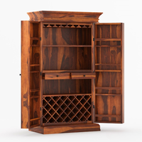 Meuble de rangement haut en teck massif écologique de qualité supérieure, style antique, pour vins et spiritueux, avec rangées de présentation, grand espace de rangement et porte-verres, pour la maison