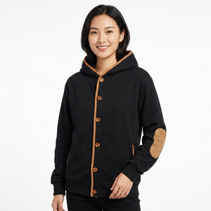 Men <b>Hooded</b> <b>Fleece</b> <b>Jacket</b> Solid Color Button Front Windproof Casual Autumn Coat Oversized Eco-Friendly Patchwork Design - Product Image 3