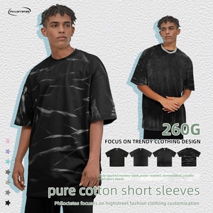 Camiseta de algodón de 260 g con efecto Monkey Wash, transpirable, que absorbe la humedad, de manga corta, corte holgado, estilo Hip <span class=keywords><strong>Hop</strong></span>, para parejas, con hombros caídos. - Product Image 5