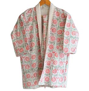 ฤดูร้อนพิมพ์เสื้อสั้นเสื้อ Boho ฮิปปี้ด้านหน้าเปิดเสื้อแจ็คเก็ตอินเดียแฮนด์เมด Kantha ผ้าห่มเสื้อสั้นดอกไม้บล็อก - Product Image 1