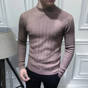 2025 nuevo suéter de manga larga con cuello alto para hombre, suéter de punto a rayas para el servicio OEM de otoño - Product Image 2