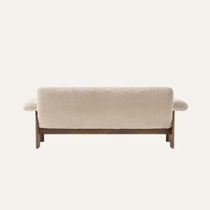 Canapé de salon intérieur en teck massif de luxe, deux places, design minimaliste, écologique et durable, avec revêtement en tissu confortable - Product Image 2