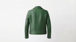 Green Leather <b>Jacket</b> for Men Biker Style <b>Zip</b> <b>Up</b> Motorbike <b>Jacket</b> Casual Winter Outerwear Custom Logo - Product Image 3