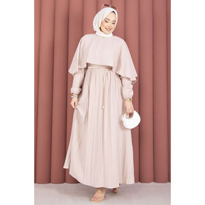 Robe d'été modeste à col cape, coupe trapèze, avec taille élastique, doublure en tissu mousseline, style vison - Product Image 4