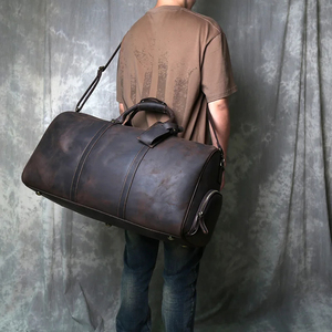 Sac de voyage pliable en cuir véritable grande capacité avec fermeture éclair, design durable pour les voyages - Product Image 5