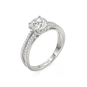 Jeulia Custom Moissanite Birthstone Promise <b>Ring</b> <b>Split</b> Shank Pav Rhodium Plated - Product Image 2