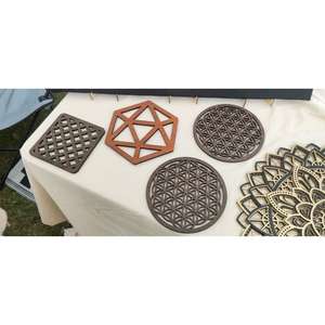 Wooden Round Flower Pattern <b>Trivet</b> Heat Resistant Tabletop Protector For Kitchen Dining restaurant Tableware Decorative Use - Product Image 6